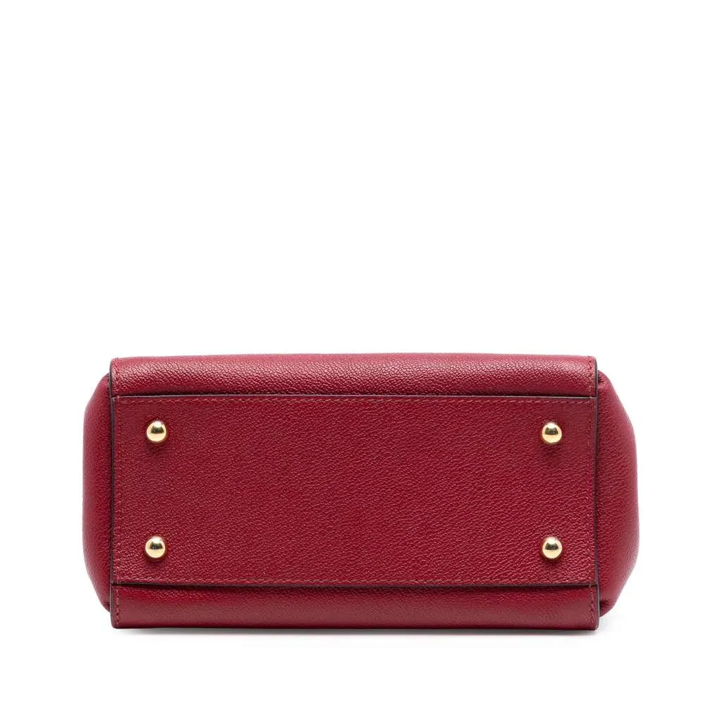 Burberry Small Grained Leather Buckle Tote Red Leather Good - Inside View