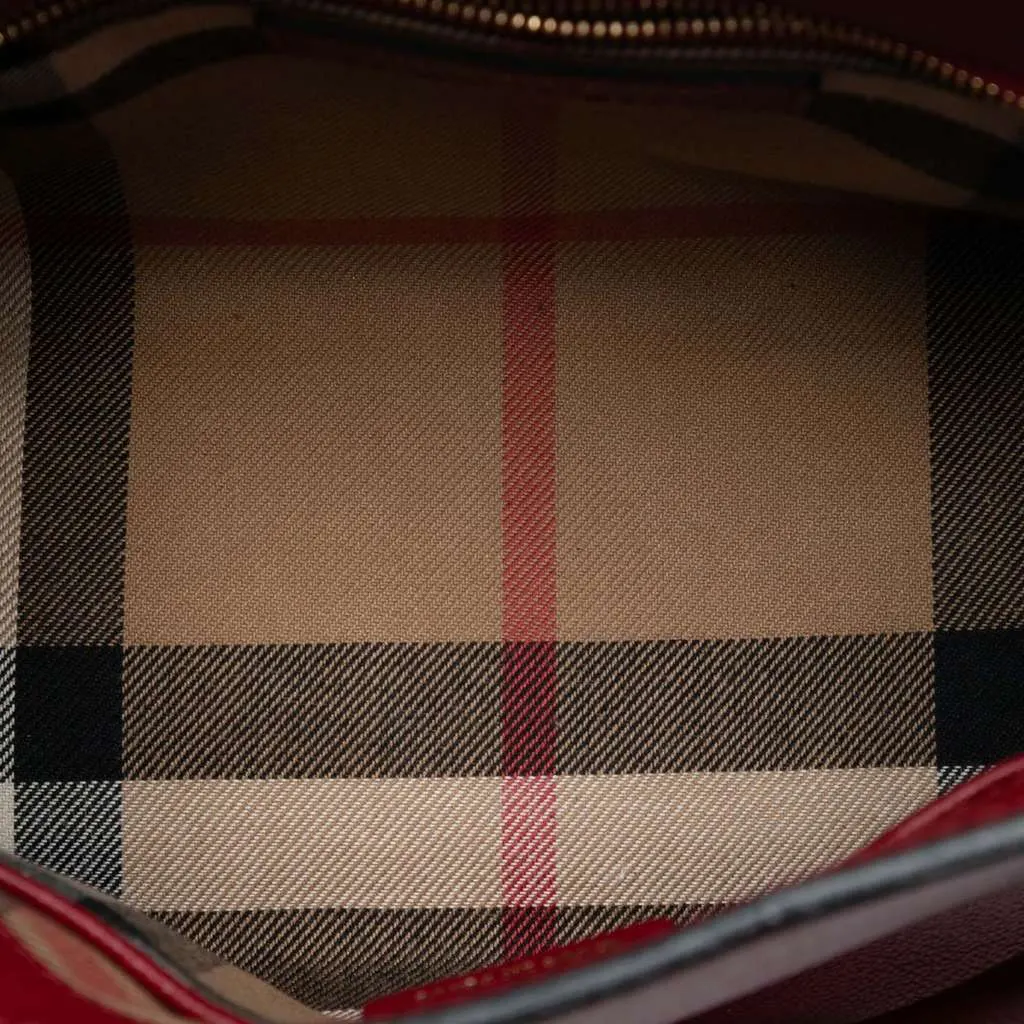 Burberry Small Grained Leather Buckle Tote Red Leather Good - Model View