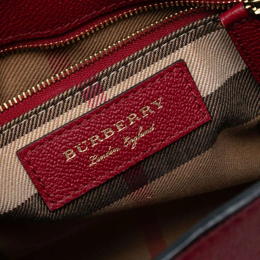 Burberry Small Grained Leather Buckle Tote Red Leather Good - Box View