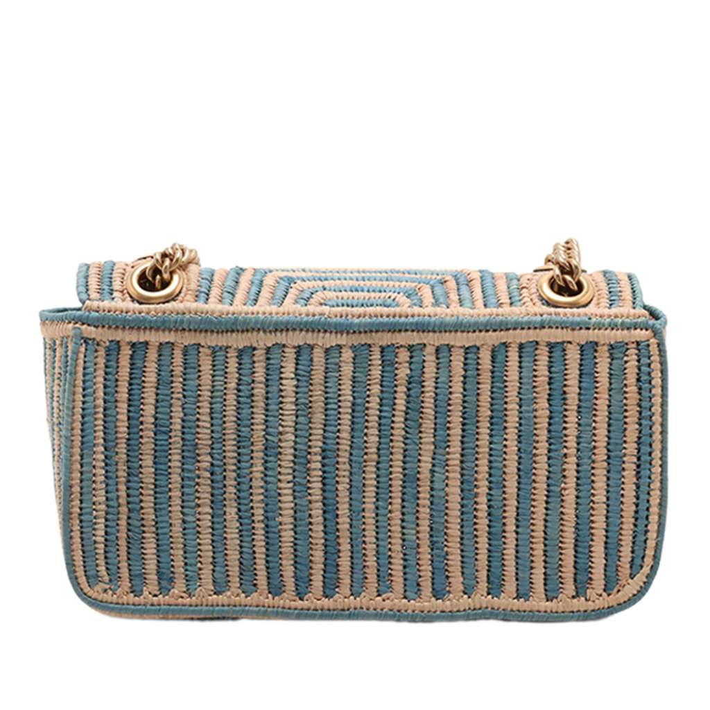 Gucci Medium GG Marmont Bicolor Matelasse Straw Shoulder Bag - 2