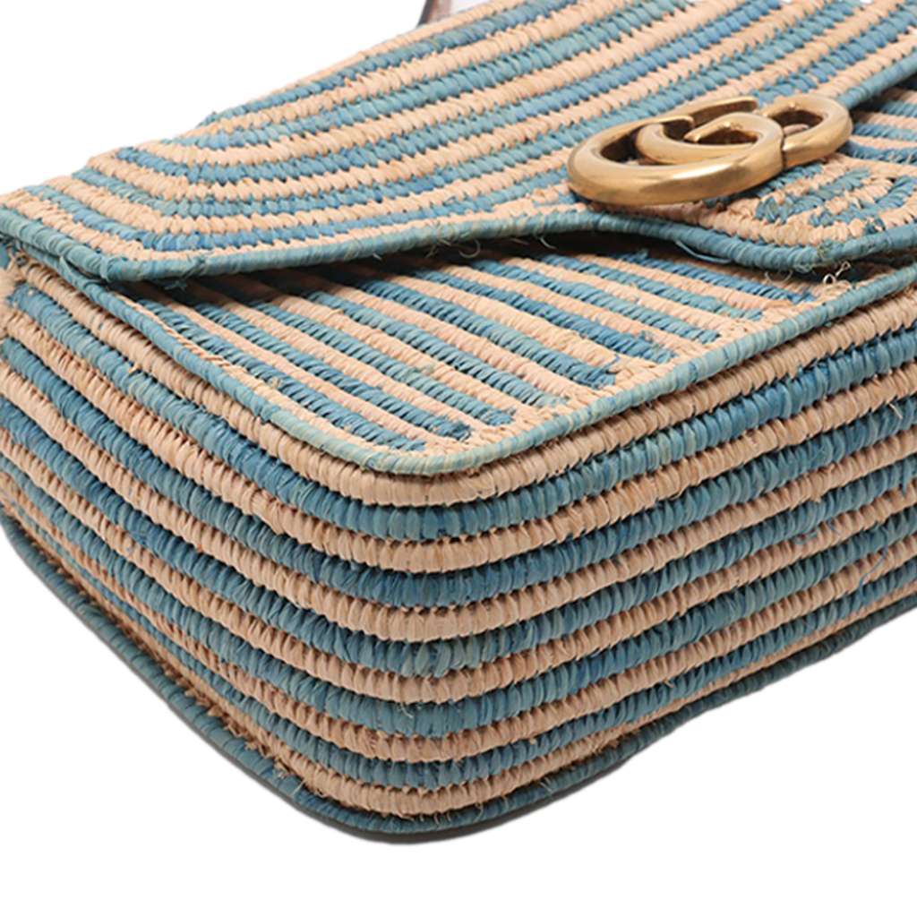 Gucci Medium GG Marmont Bicolor Matelasse Straw Shoulder Bag - 4