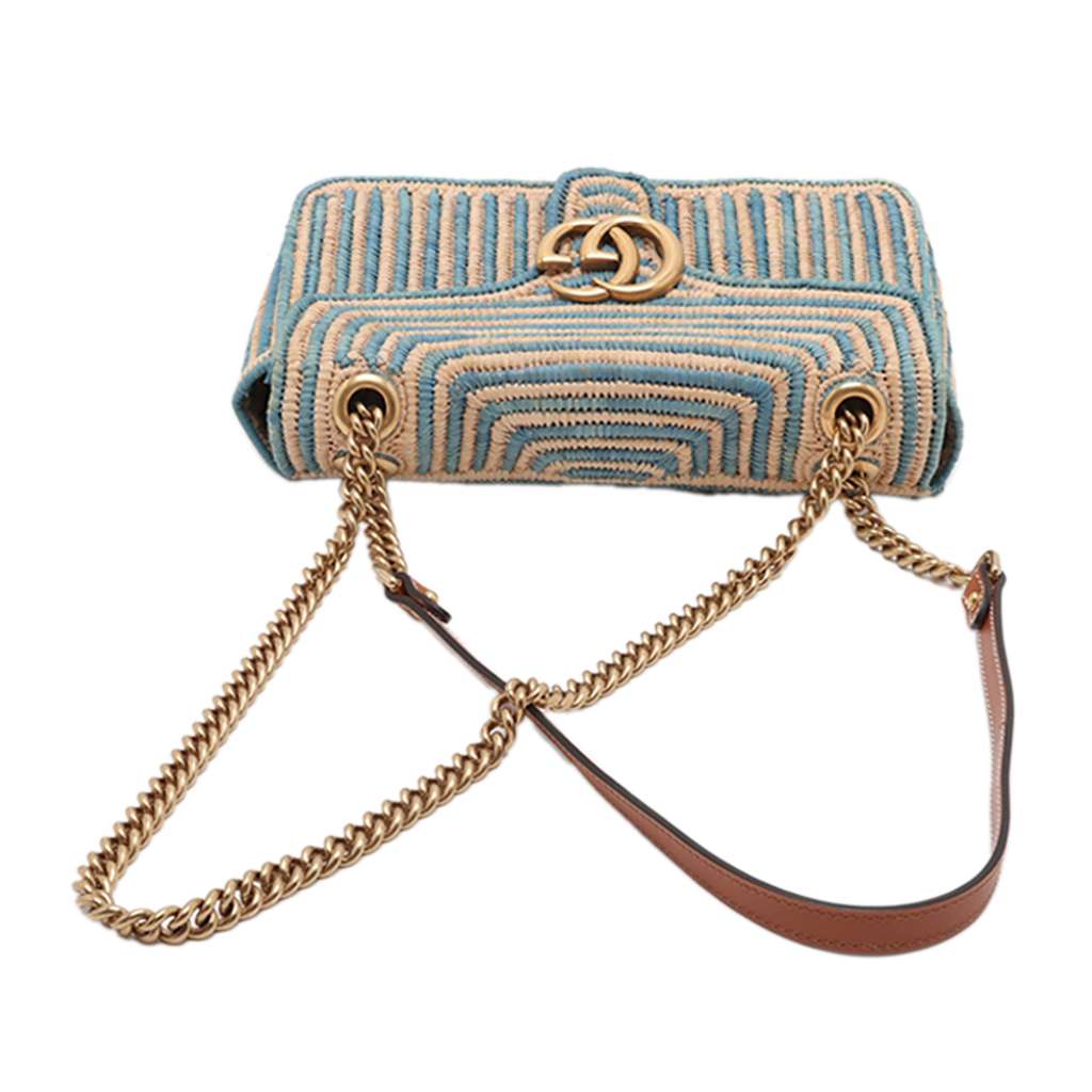 Gucci Medium GG Marmont Bicolor Matelasse Straw Shoulder Bag - 5