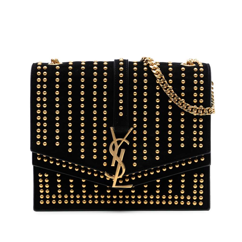 Saint Laurent Medium Studded Suede Monogram Sulpice Crossbody