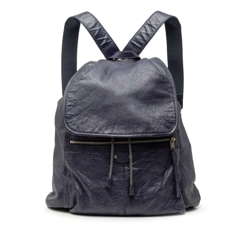Balenciaga Lambskin Motocross Classic Traveler Backpack Blue Leather Very good - Front View