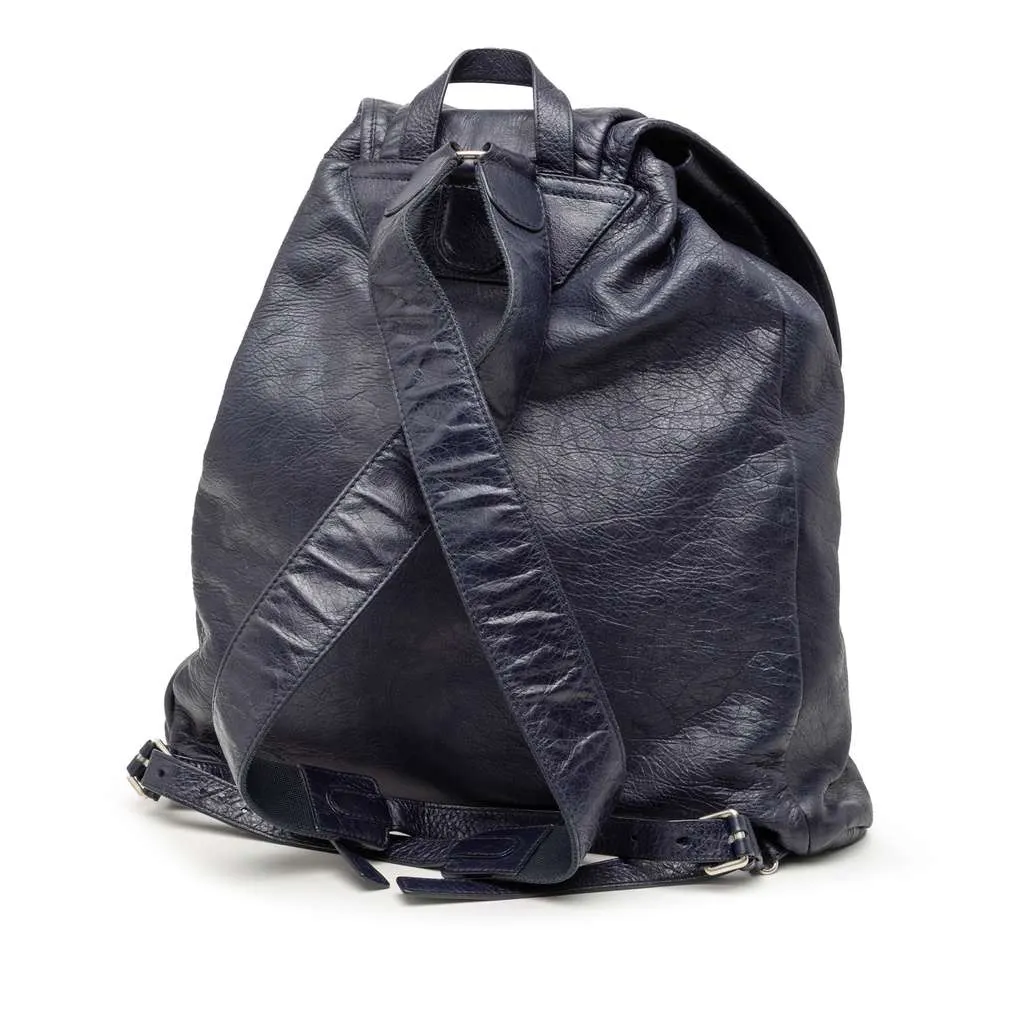 Balenciaga Lambskin Motocross Classic Traveler Backpack Blue Leather Very good - Back View