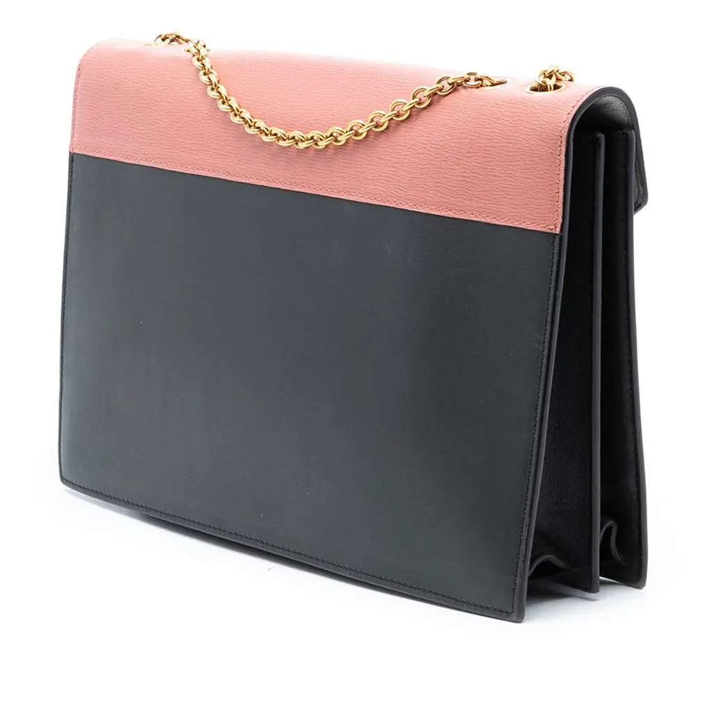 Celine Tricolor Leather and Suede Pocket Envelope Wallet on Chain Black Leather Very good - Back View
