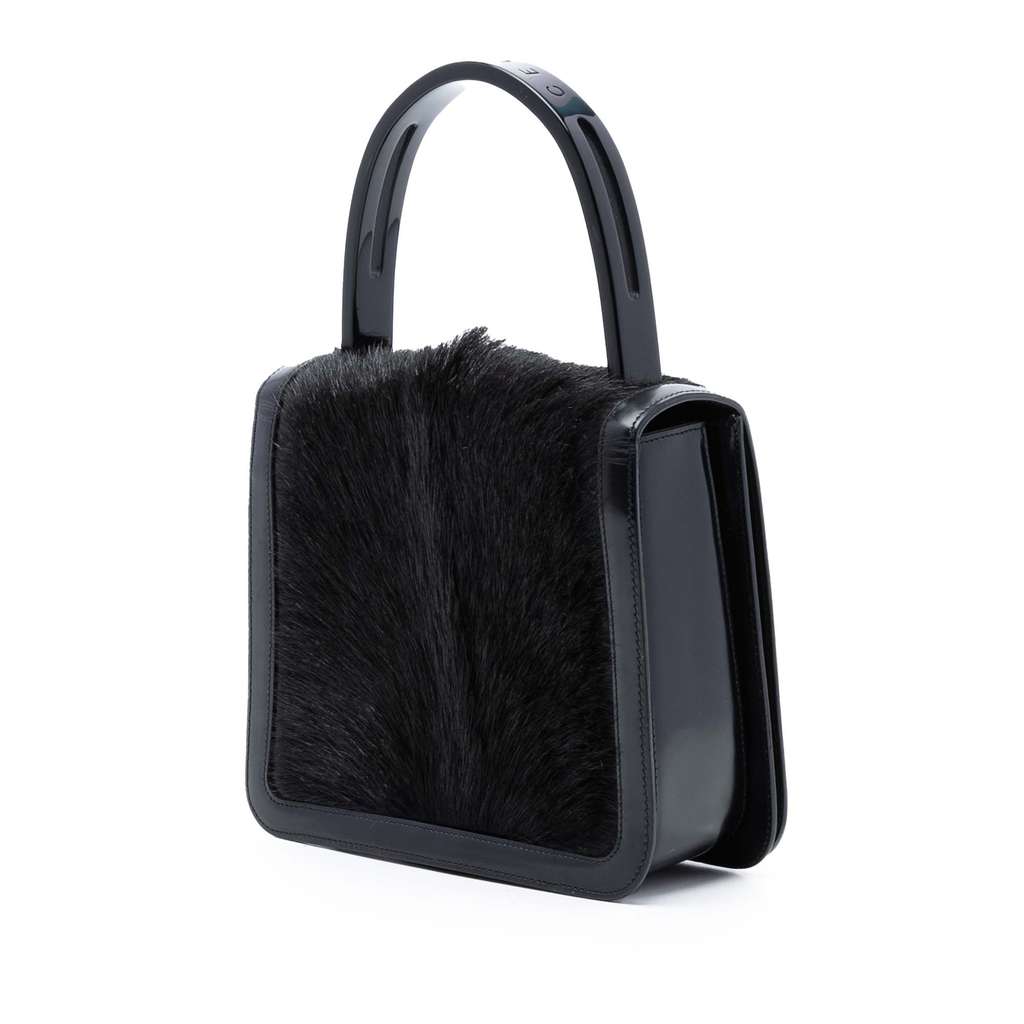 Celine Leather Trimmed Pony Hair Acrylic Top Handle Bag - 2