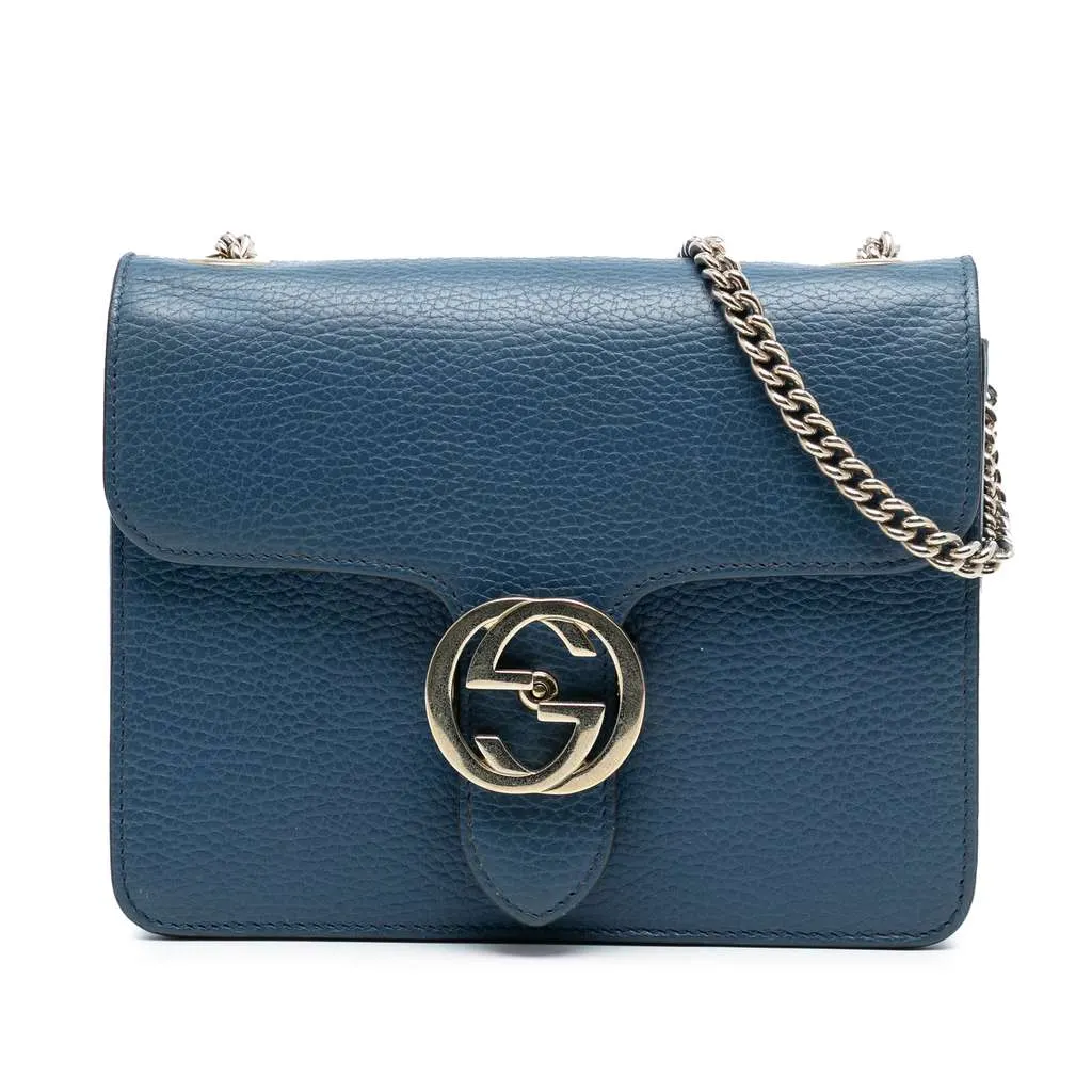 Gucci Small Dollar Calfskin Interlocking G Crossbody Blue Leather Very good - Front View