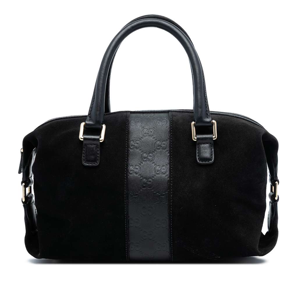 Gucci Guccissima Trimmed Suede Boston Bag