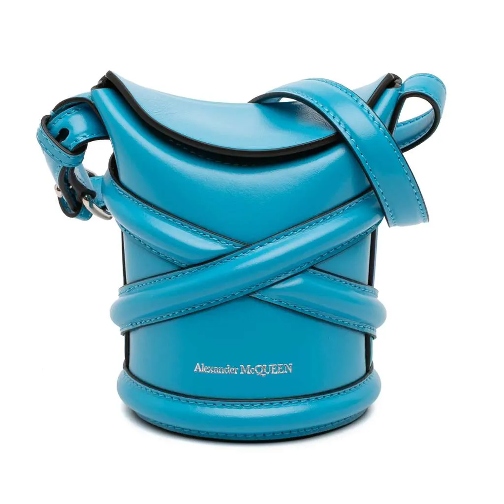 Alexander McQueen Calfskin The Curve Bucket Bag Blue Leather Very good - Front View
