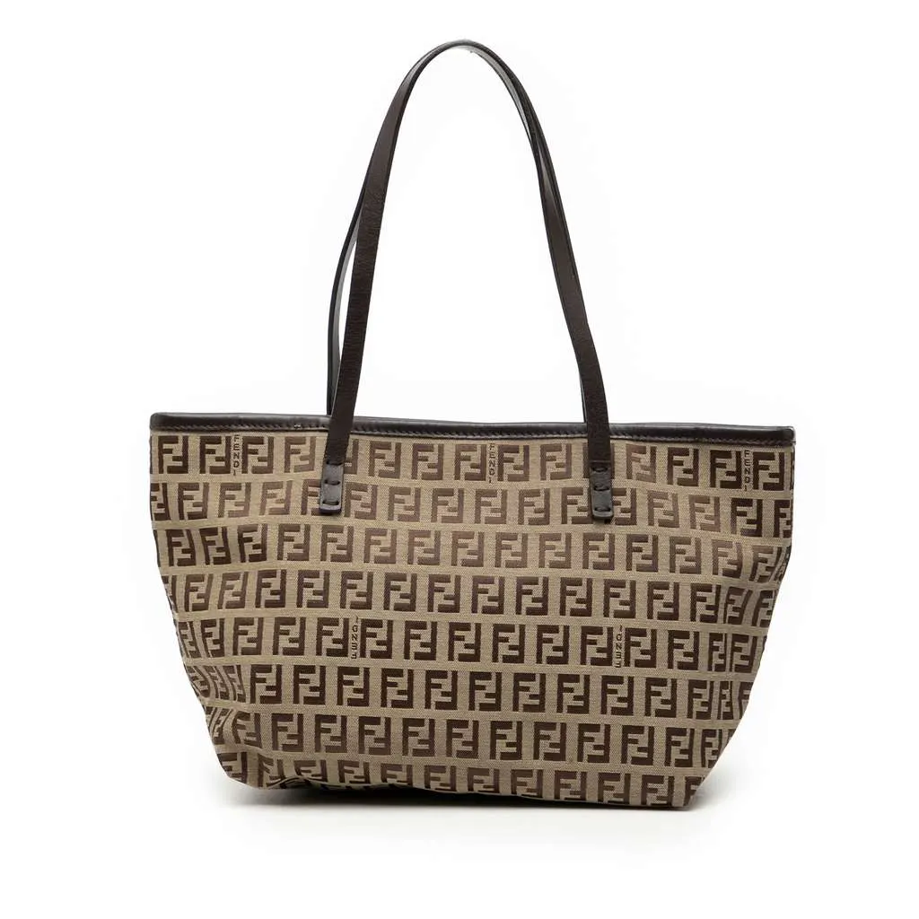 Fendi Zucchino Canvas Tote Brown Canvas Good - Front View