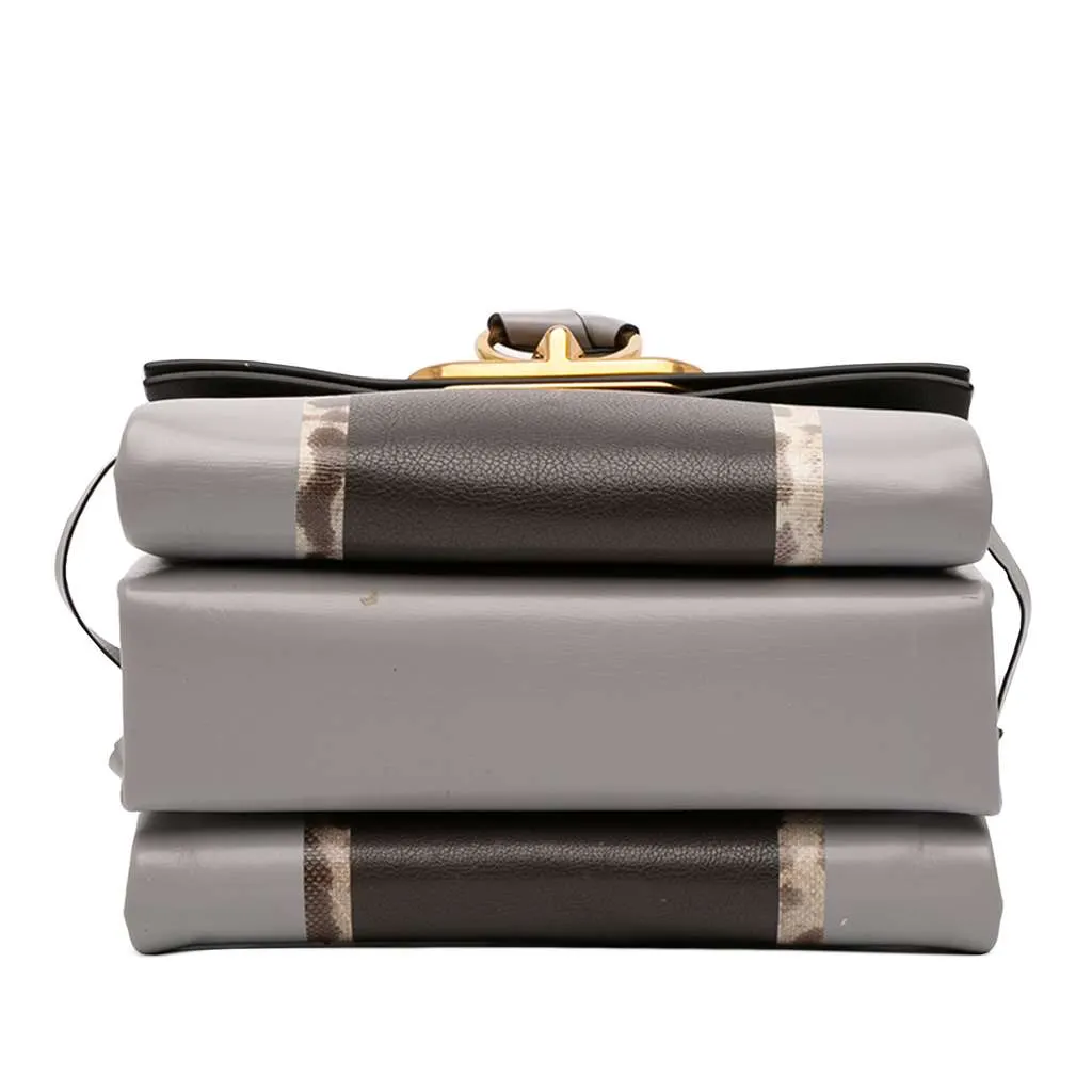 Valentino Small Watersnake Trimmed Colorblock Calfskin Vring Shoulder Bag Grey Leather Good - Inside View