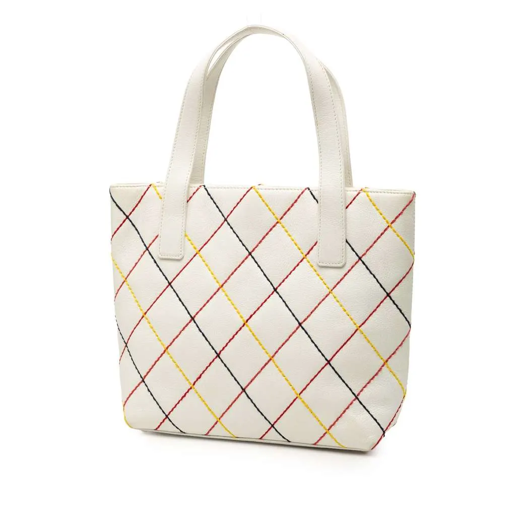Chanel CC Wild Stitch Calfskin Handbag White Leather Good - Back View