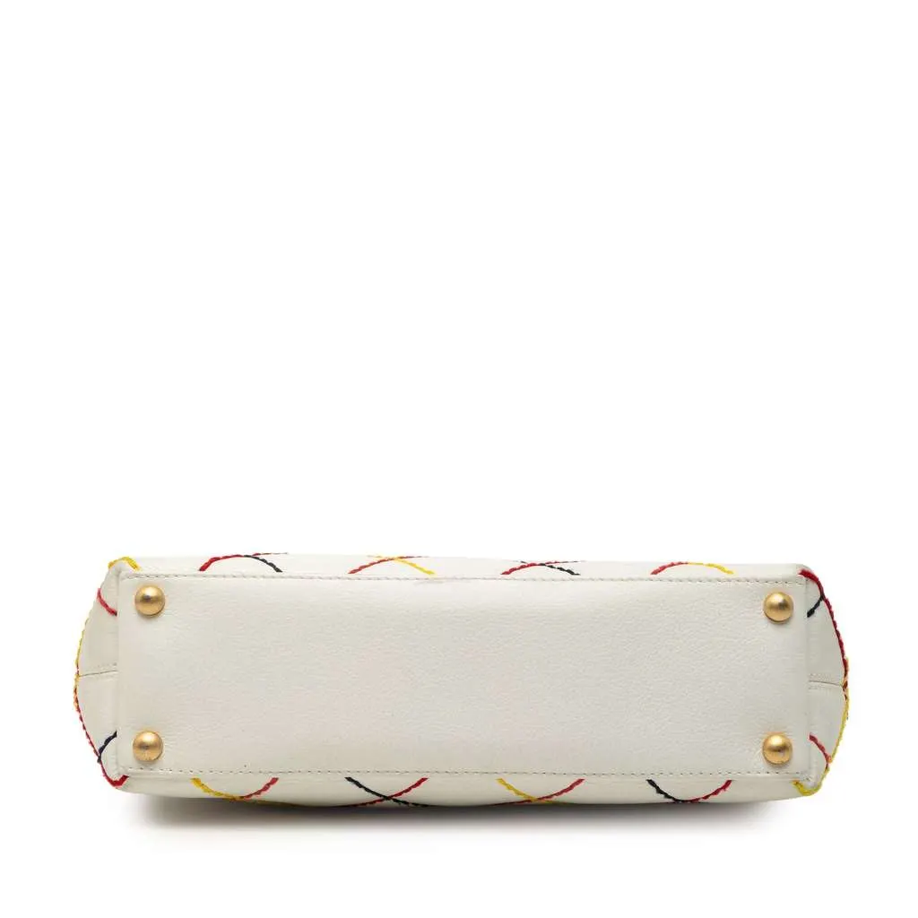 Chanel CC Wild Stitch Calfskin Handbag White Leather Good - Inside View