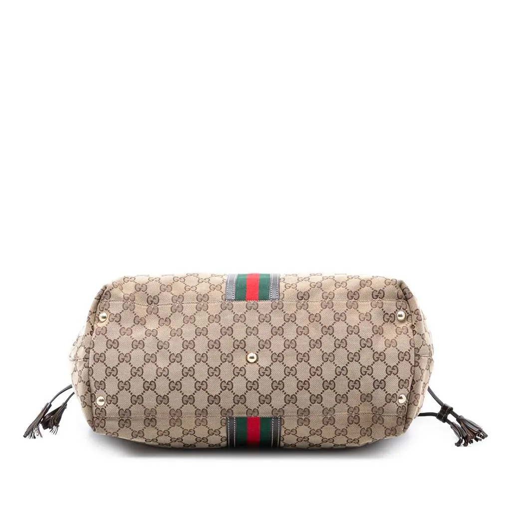Gucci GG Canvas Web Tassel Tote Brown Canvas Good - Inside View