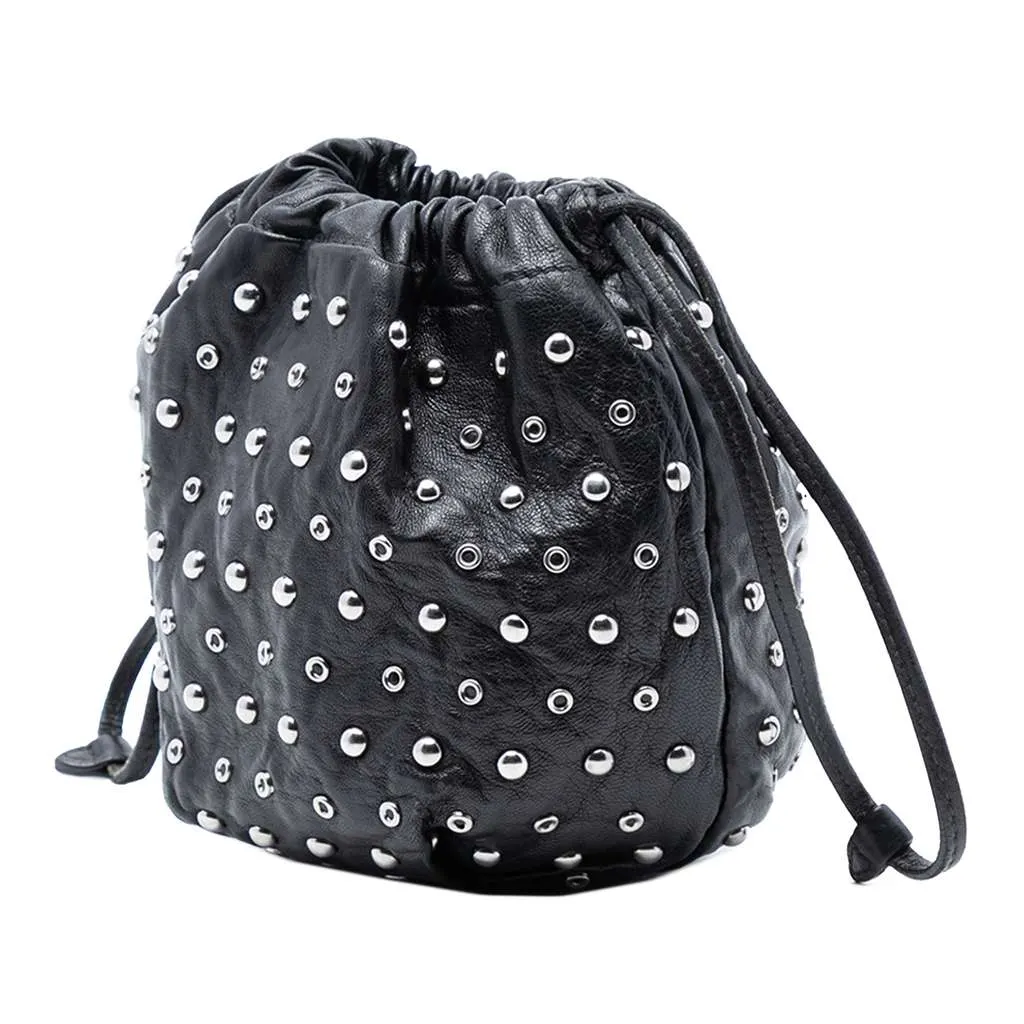 Prada Studded Leather Drawstring Pouch Black Leather Good - Back View
