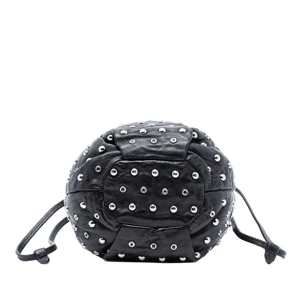 Prada Studded Leather Drawstring Pouch Black Leather Good - Inside View
