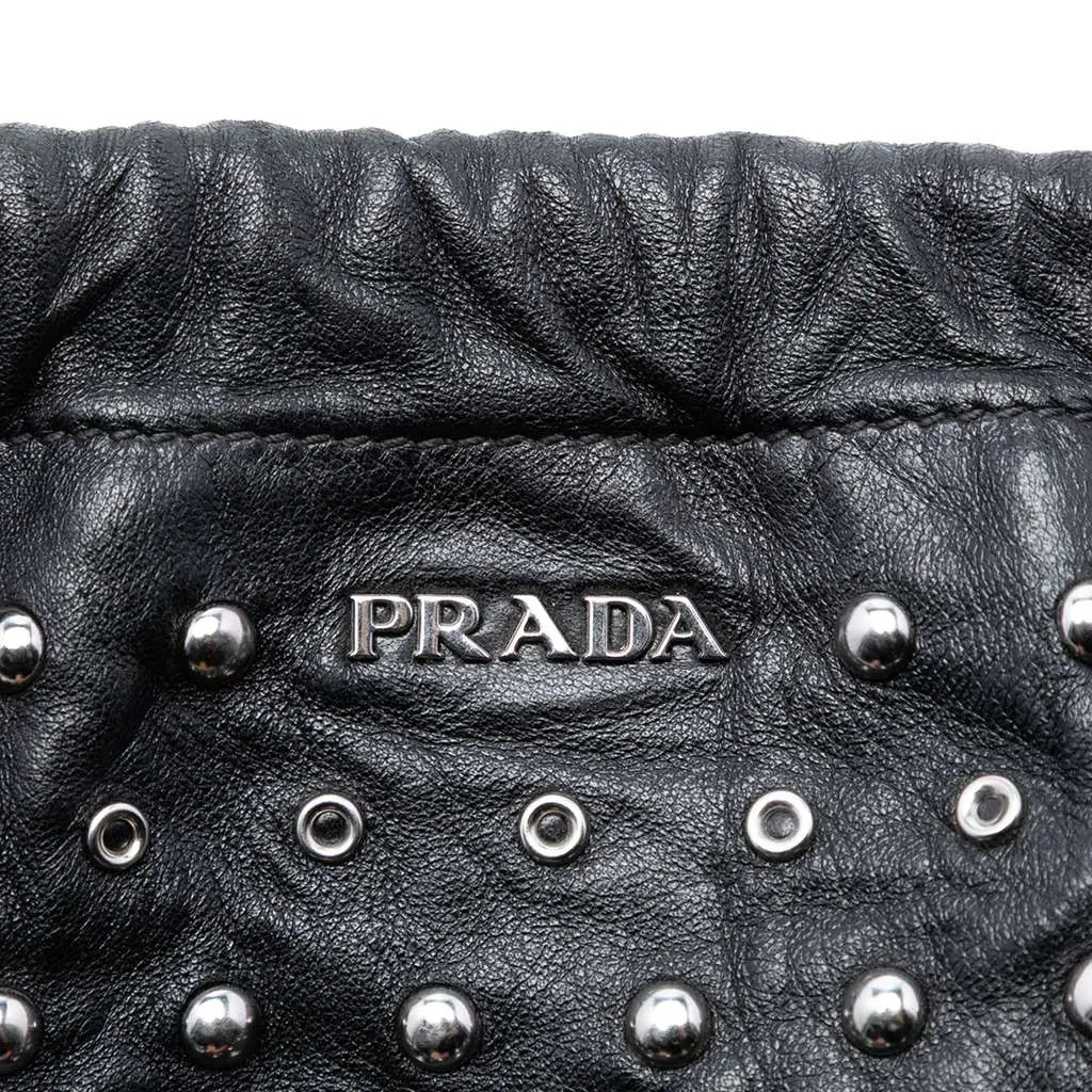 Prada Studded Leather Drawstring Pouch Black Leather Good - Box View