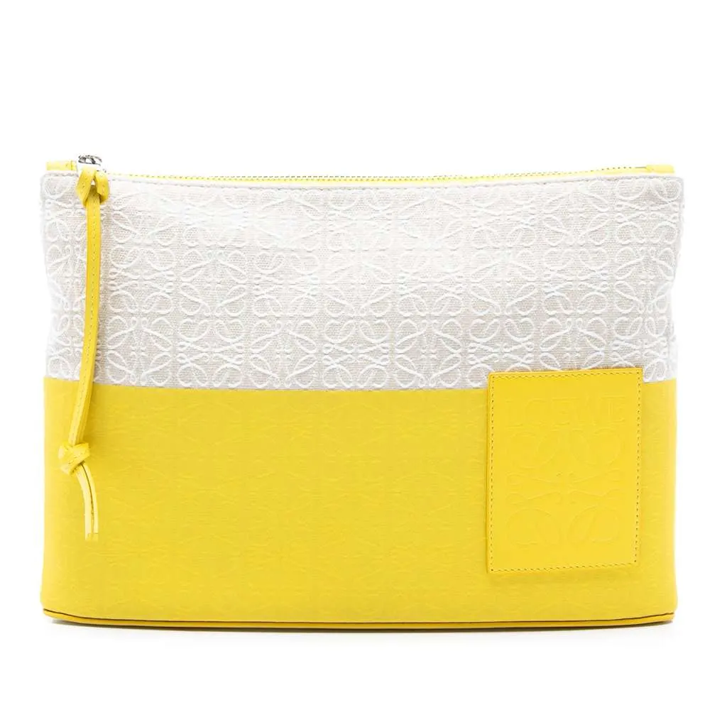 Loewe Repeat Anagram Jacquard and Leather Oblong Pouch Yellow Canvas Very good - Front View