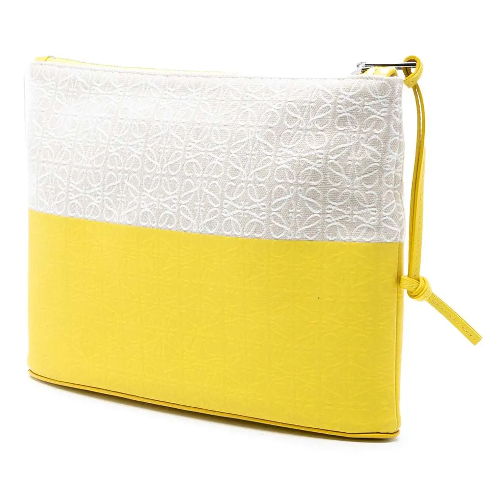Loewe Repeat Anagram Jacquard and Leather Oblong Pouch Yellow Canvas Very good - Back View