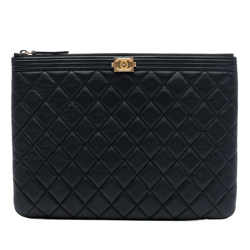 Chanel Medium Quilted Caviar Boy O Case Clutch