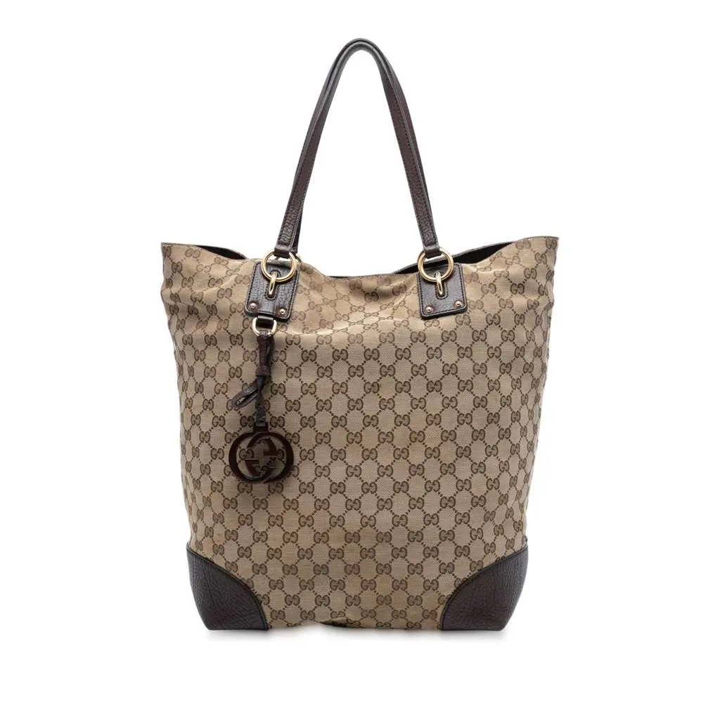 Gucci Large GG Canvas GG Charm Tote Brown Canvas Good - Front View