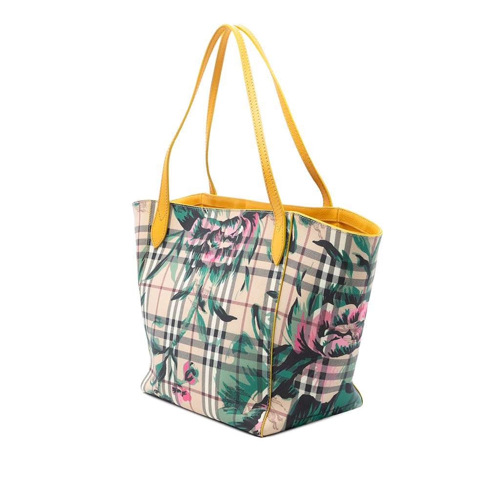 Burberry Small Haymarket Check Floral Print Coated Canvas Canterbury Tote - 2