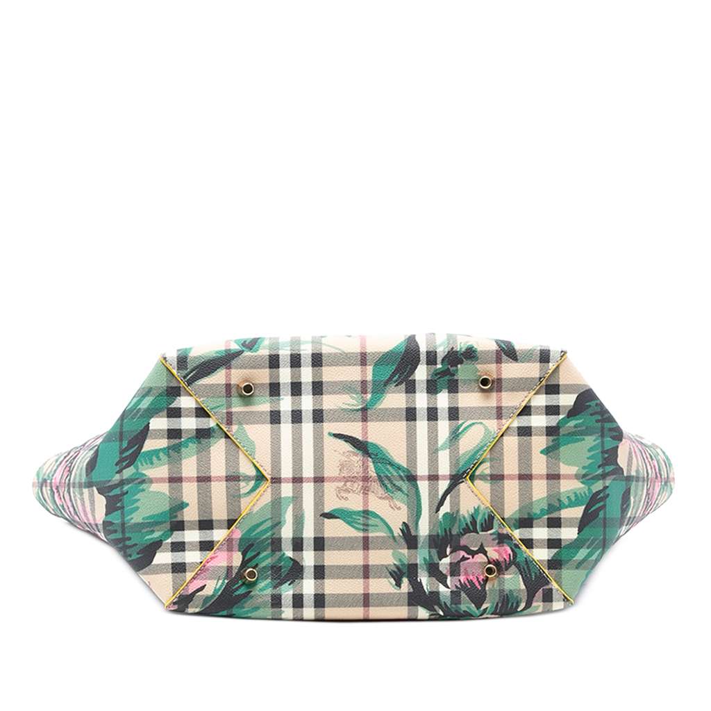 Burberry Small Haymarket Check Floral Print Coated Canvas Canterbury Tote - 3