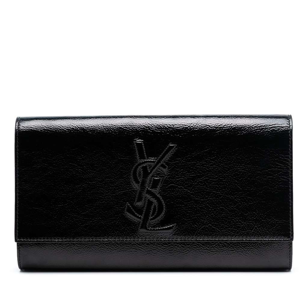 Saint Laurent Large Textured Patent Monogram Belle De Jour Clutch