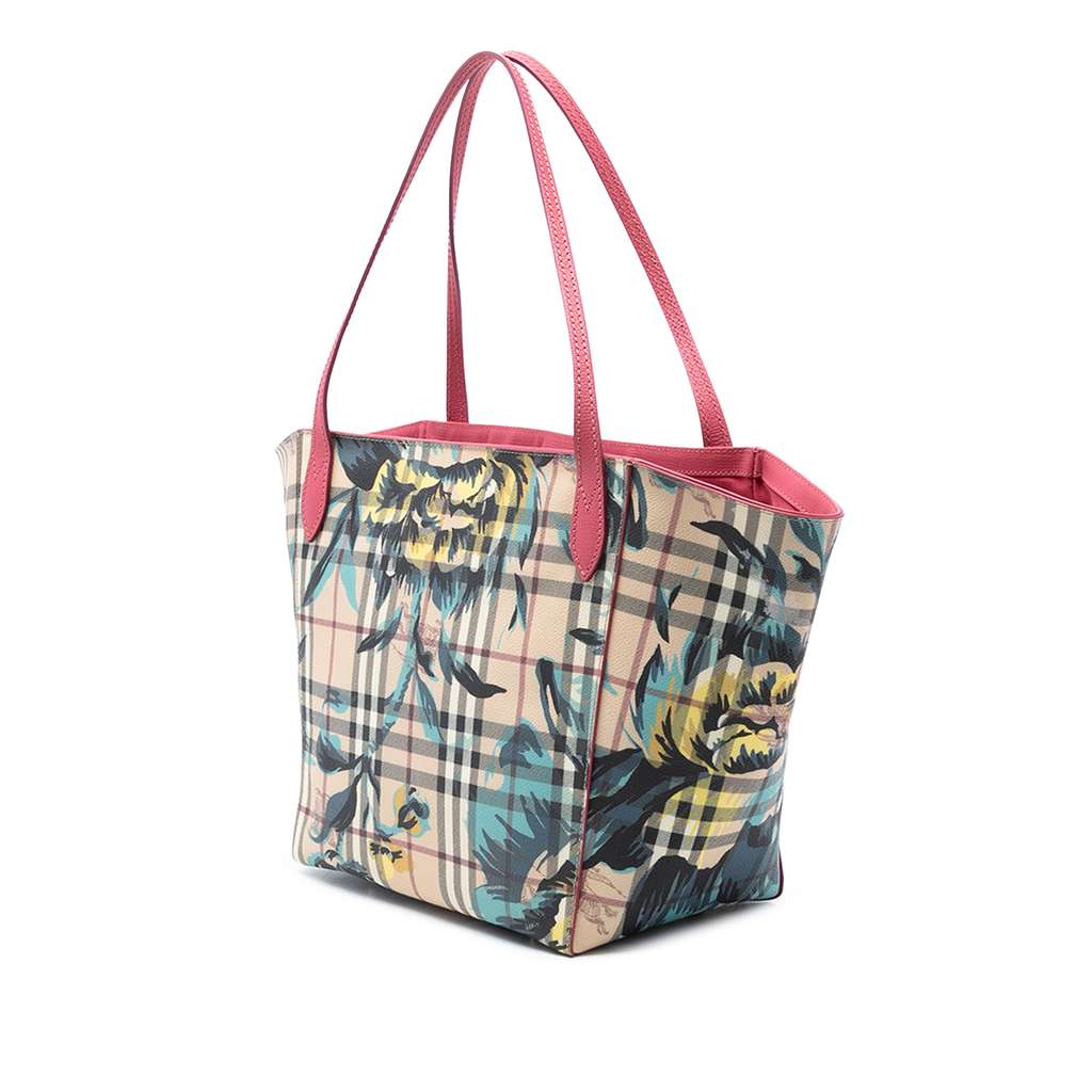 Burberry Small Haymarket Check Floral Print Coated Canvas Canterbury Tote - 2