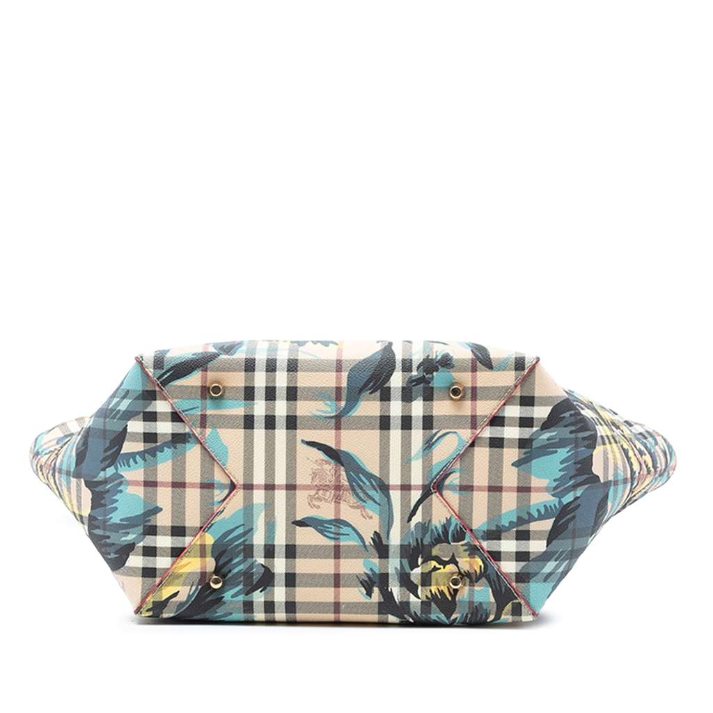 Burberry Small Haymarket Check Floral Print Coated Canvas Canterbury Tote - 3