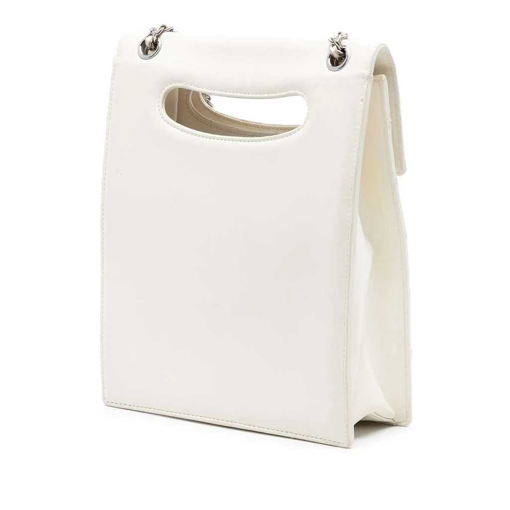 Chanel Quilted Lambskin Delivery Cutout Handle Bag White Leather Very good - Back View