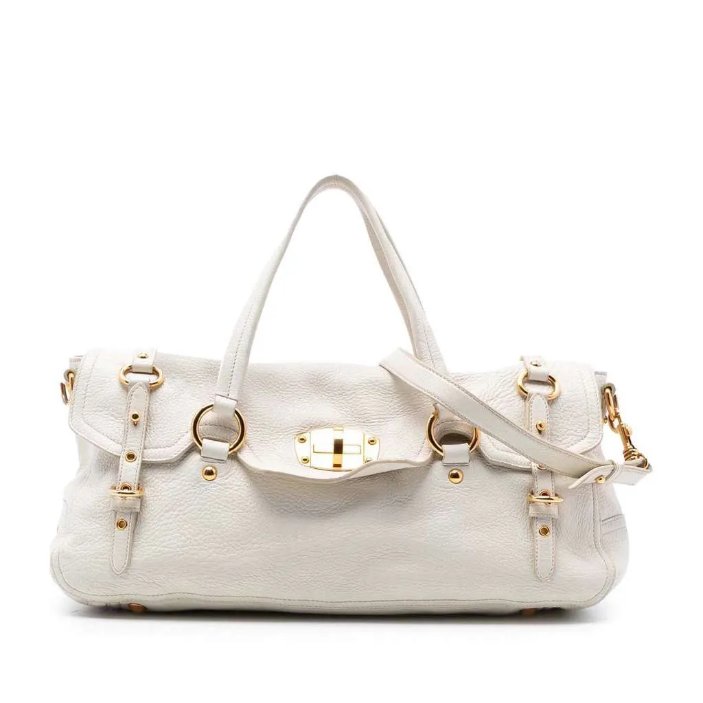 Miu Miu Cervo Deerskin East West Satchel White Leather Good - Front View
