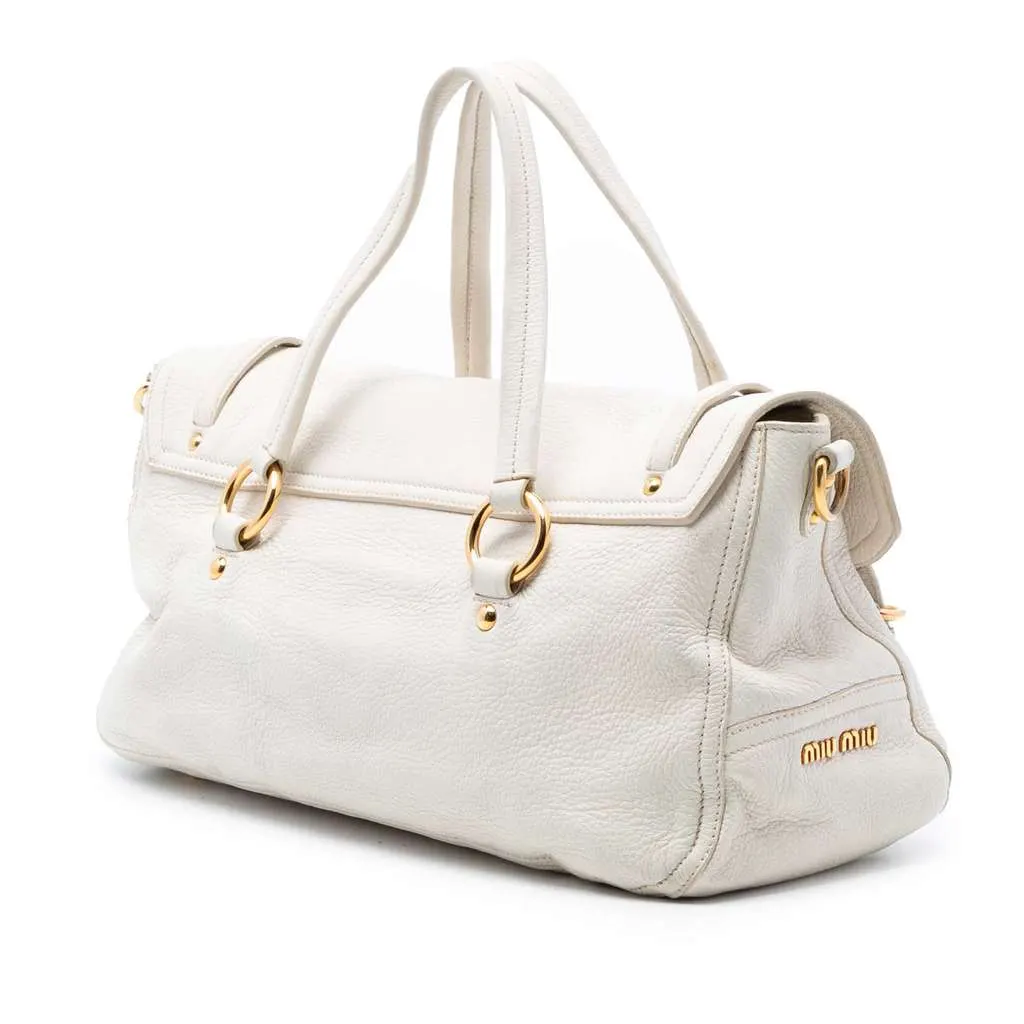 Miu Miu Cervo Deerskin East West Satchel White Leather Good - Back View