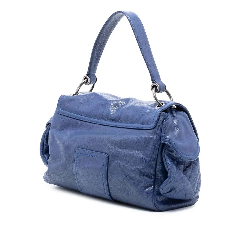 Chanel Glazed Caviar Coco Rider Multi Pocket Rider Flap Blue Leather Very good - Back View