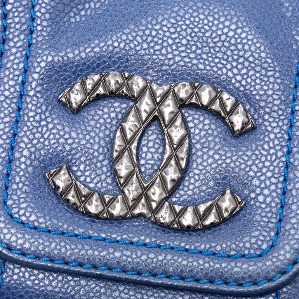 Chanel Glazed Caviar Coco Rider Multi Pocket Rider Flap Blue Leather Very good - Box View