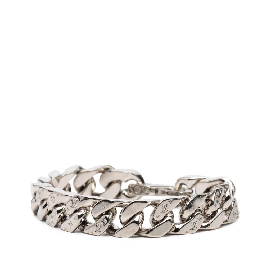 Louis Vuitton Silver Plated LV Chain Links Bracelet L - 2