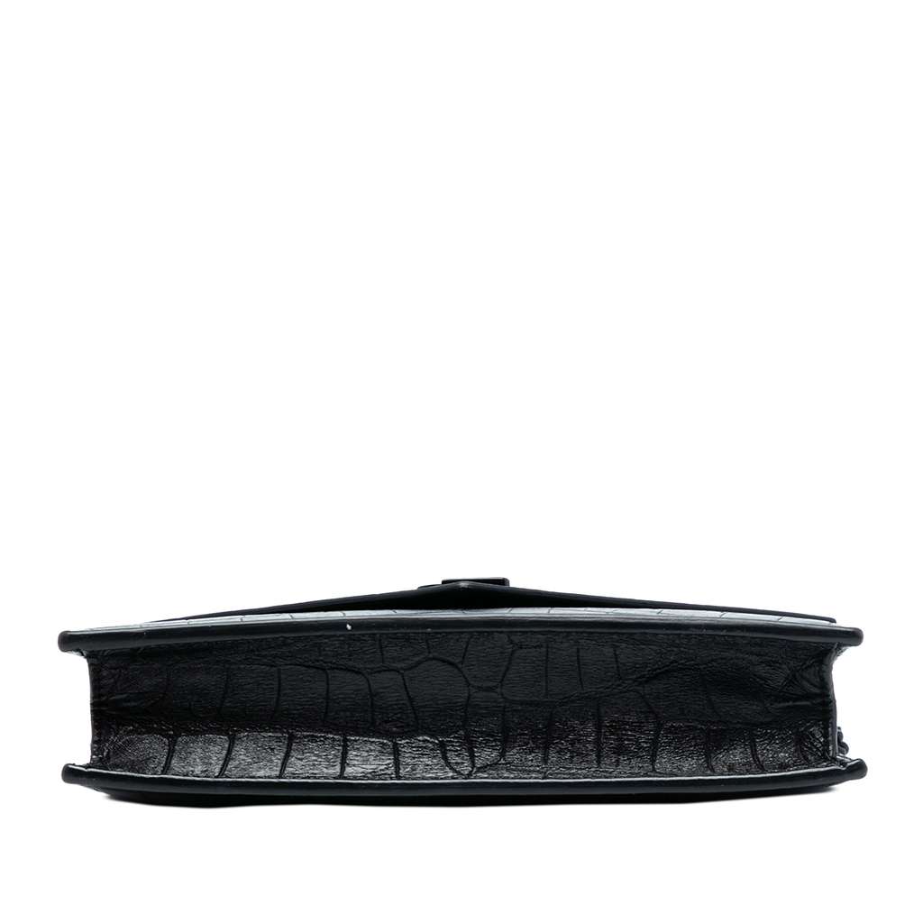 Saint Laurent Croc Embossed Leather Monogram Monochrome Envelope Chain Wallet - 3
