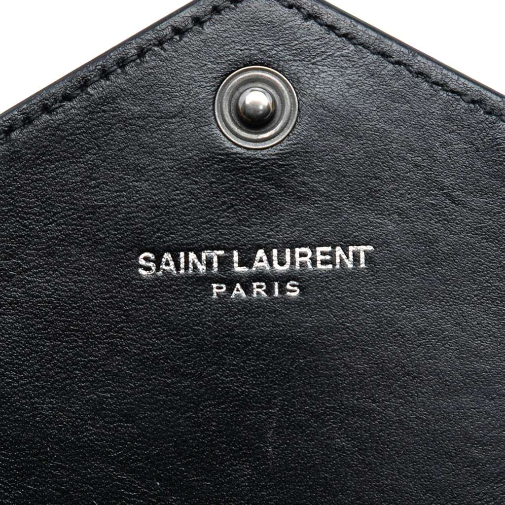 Saint Laurent Croc Embossed Leather Monogram Monochrome Envelope Chain Wallet - 5