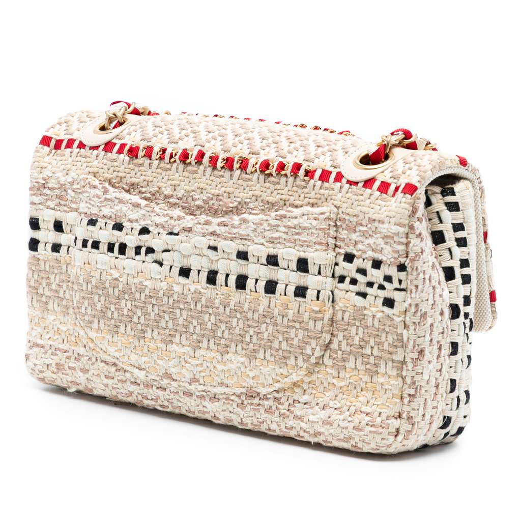 Chanel Medium Classic Tweed and Raffia Single Flap - 2