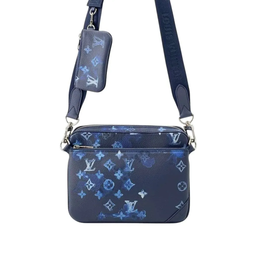Louis Vuitton Monogram Ink Watercolor Trio Messenger Blue Good - Front View