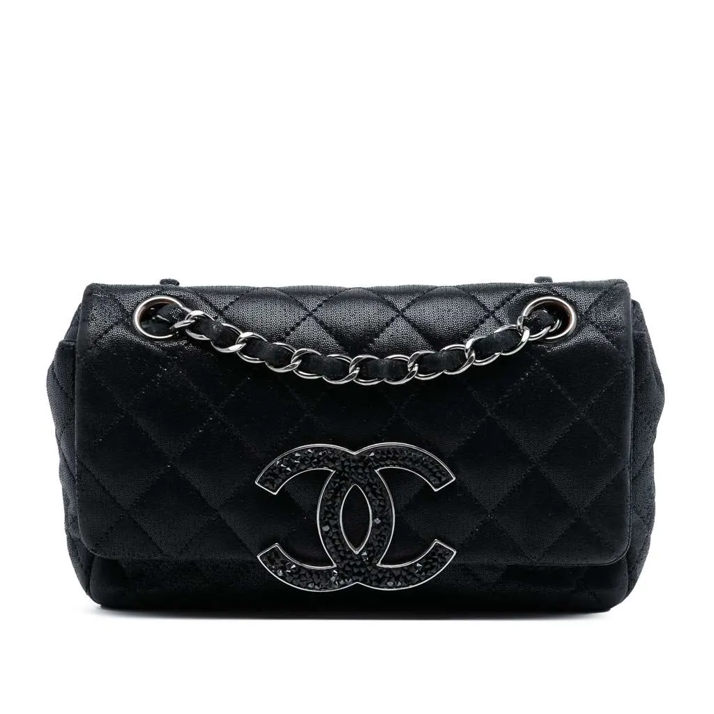 Chanel Iridescent Caviar Crystal CC Wallet On Chain Black Leather Very good - Front View