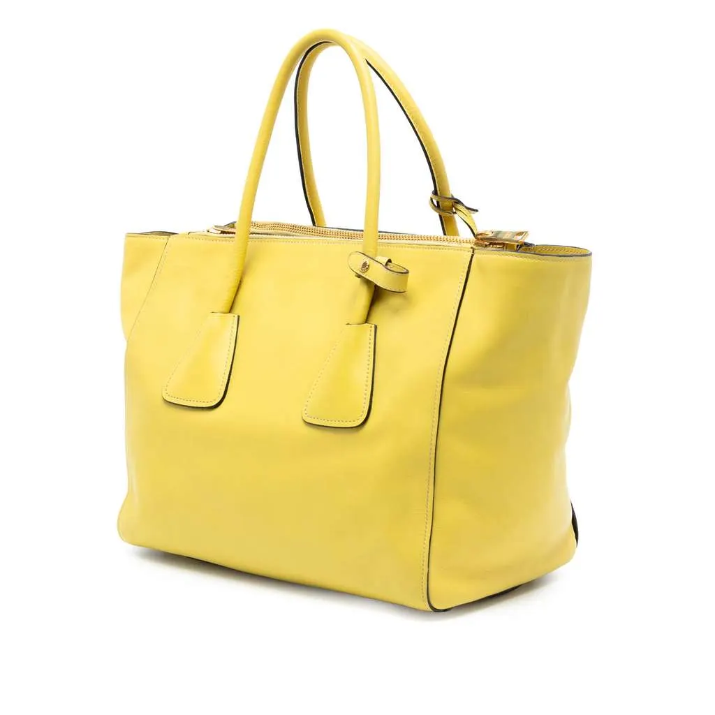 Prada Vitello Daino Double Zip Convertible Tote Yellow Leather Very good - Back View