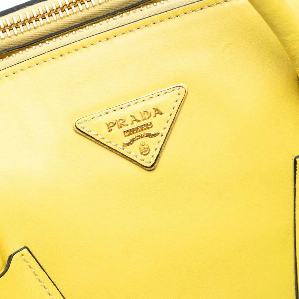Prada Vitello Daino Double Zip Convertible Tote Yellow Leather Very good - Box View