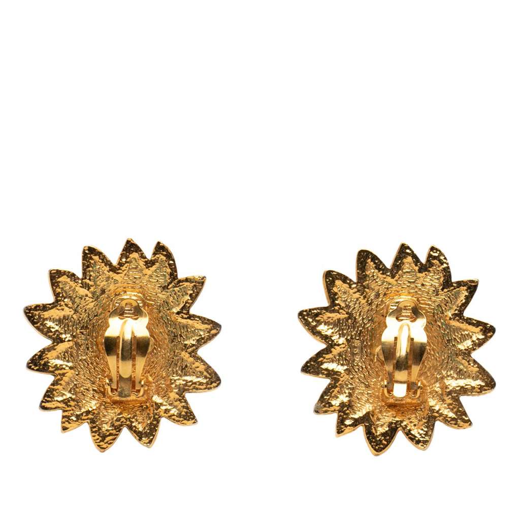Chanel CC Gold Plated Lion Sunburst Clip on Earrings - 2