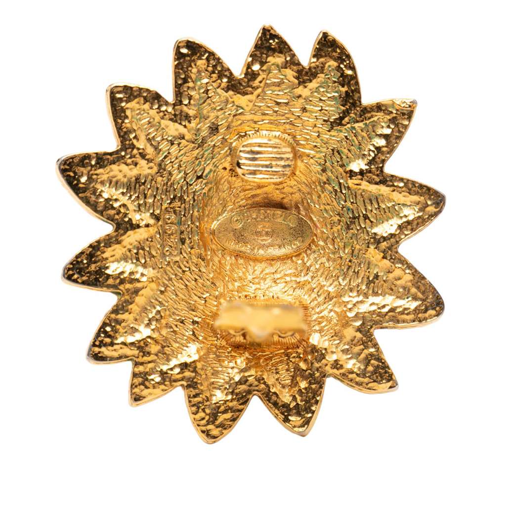 Chanel CC Gold Plated Lion Sunburst Clip on Earrings - 3