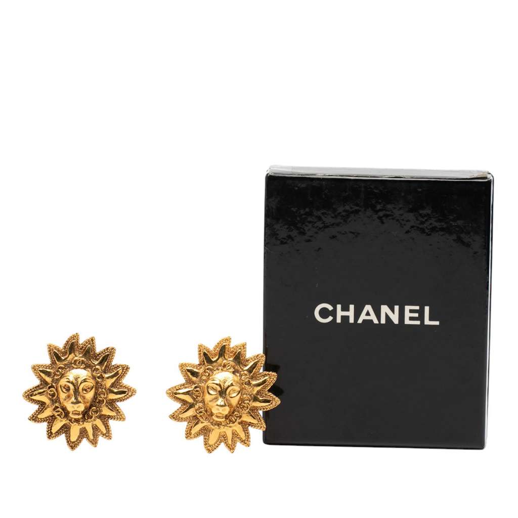 Chanel CC Gold Plated Lion Sunburst Clip on Earrings - 4