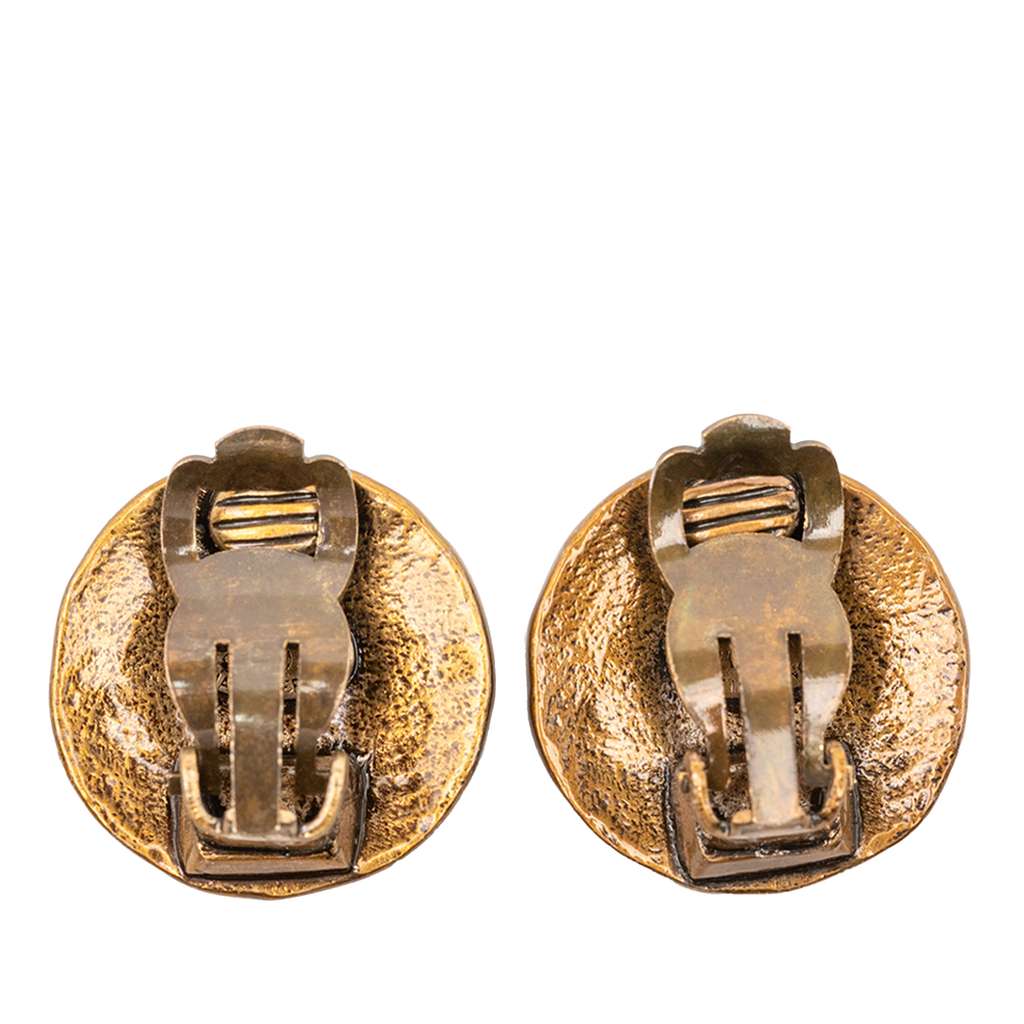 Chanel CC Gold Plated Disk Clip On Earrings - 2