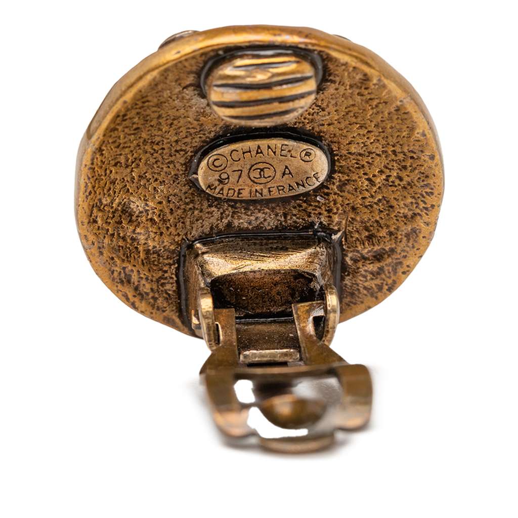 Chanel CC Gold Plated Disk Clip On Earrings - 3
