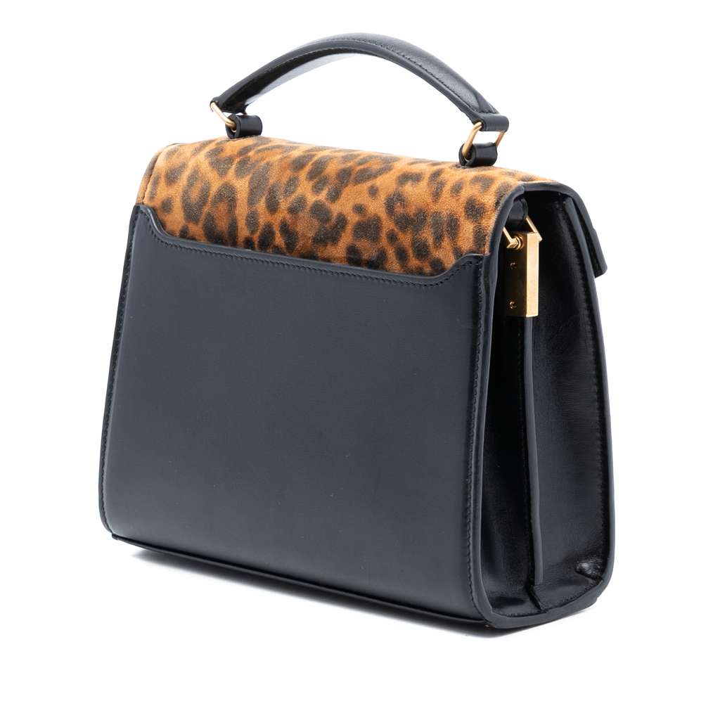 Saint Laurent Mini Suede Leopard Print Monogram Cassandra Top Handle Bag - 2